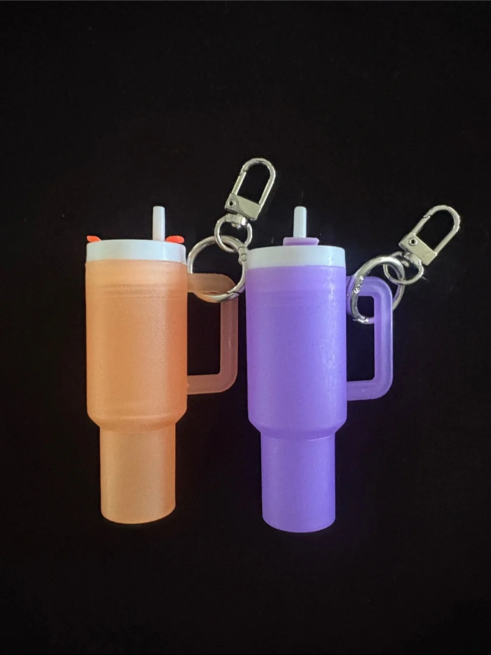 Orange and Purple Glow In The Dark Mini Tumbler Keychain Bag Charm Set